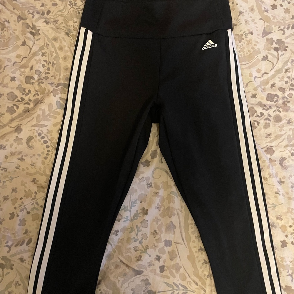 Adidas Kids Black Leggings with Triple White Stripes